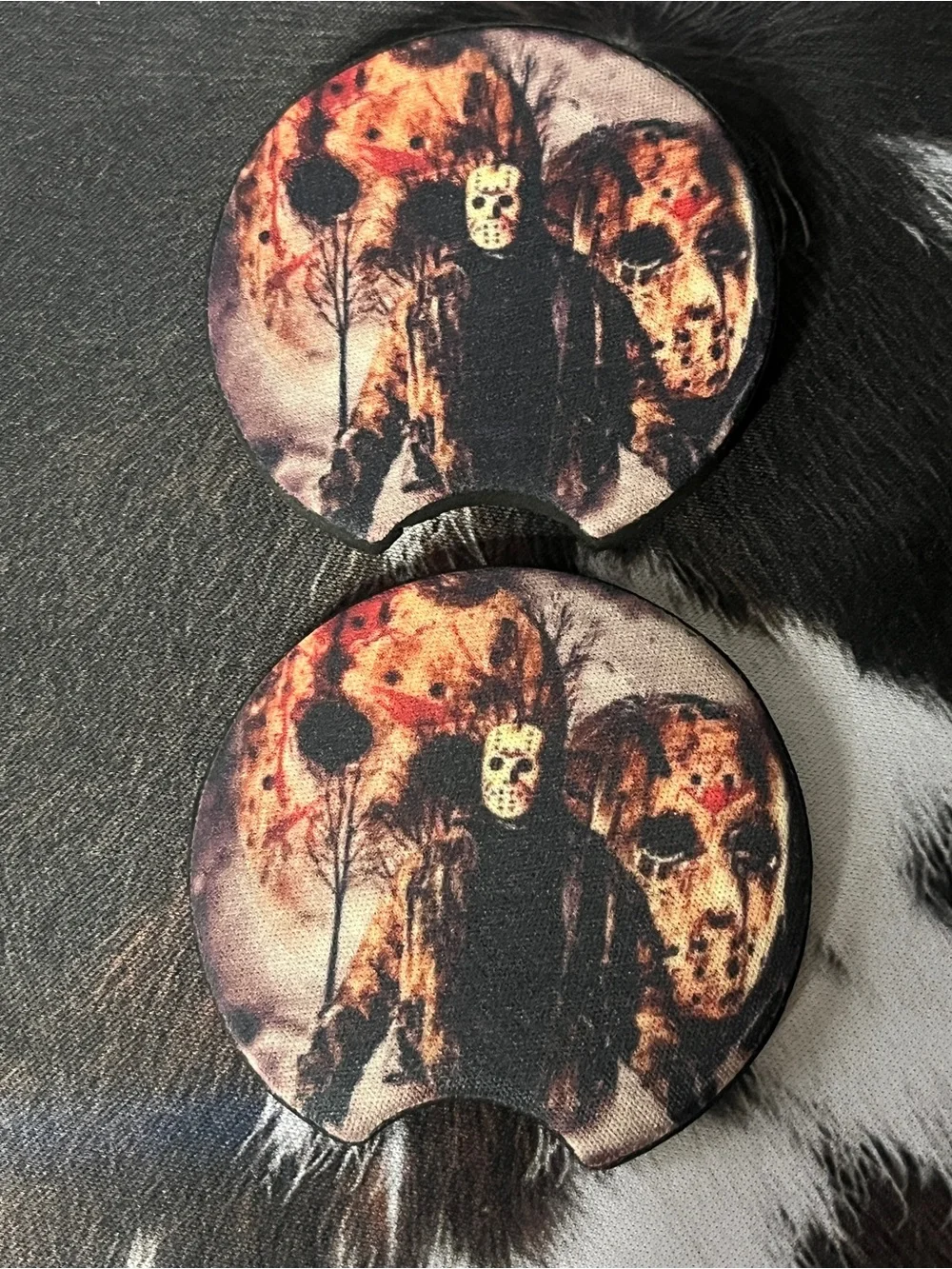 Jason Friday the 13th Round Car Coasters - Black/Brown Graphic